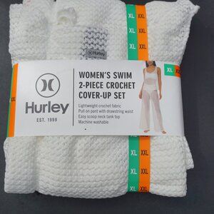 NWT HURLEY Women's Swim 2 Piece Crochet Cover Up Size XL White